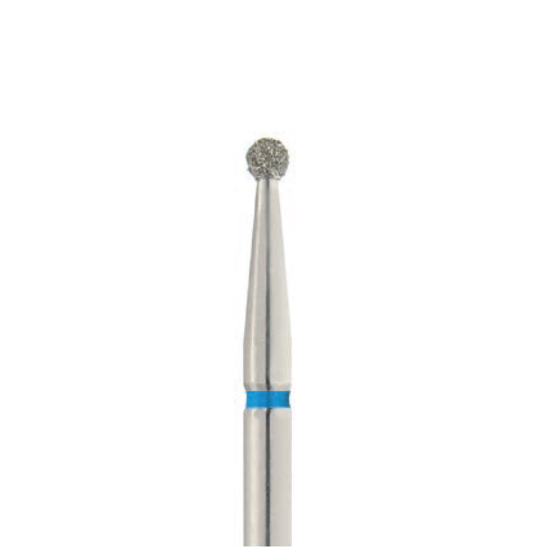 fraise diamantée dentaire, fraise boule dentaire, matériel dentaire professionnel, outils dentaires, préparation cavitaire, granulométrie moyenne, élimination caries, accessoires dentistes.